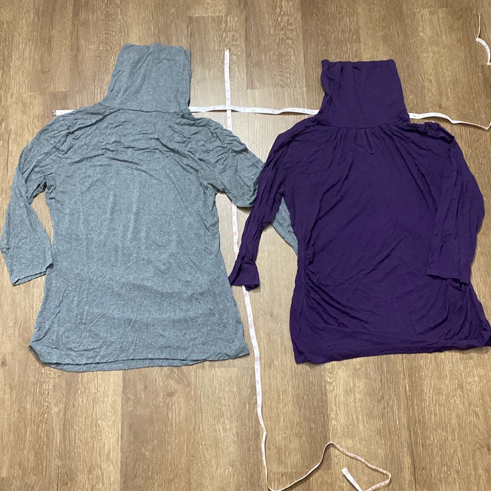 BUNDLE 2 New York & Company Grey/ Purple Turtle Neck Keyhole 3/4 Sleeve ruched